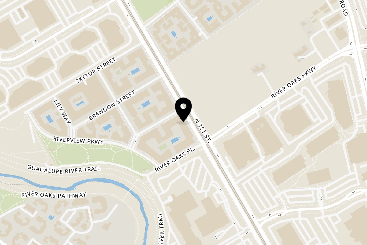 Map showing the location of Inchin's Bamboo Garden San Jose on 55 River Oaks Pl #70 in San Jose