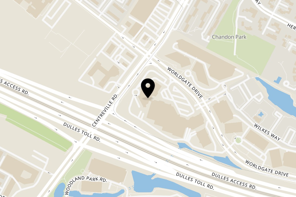 Map showing the location of Inchin's Bamboo Garden Herndon on 13059 Worldgate Dr in Herndon