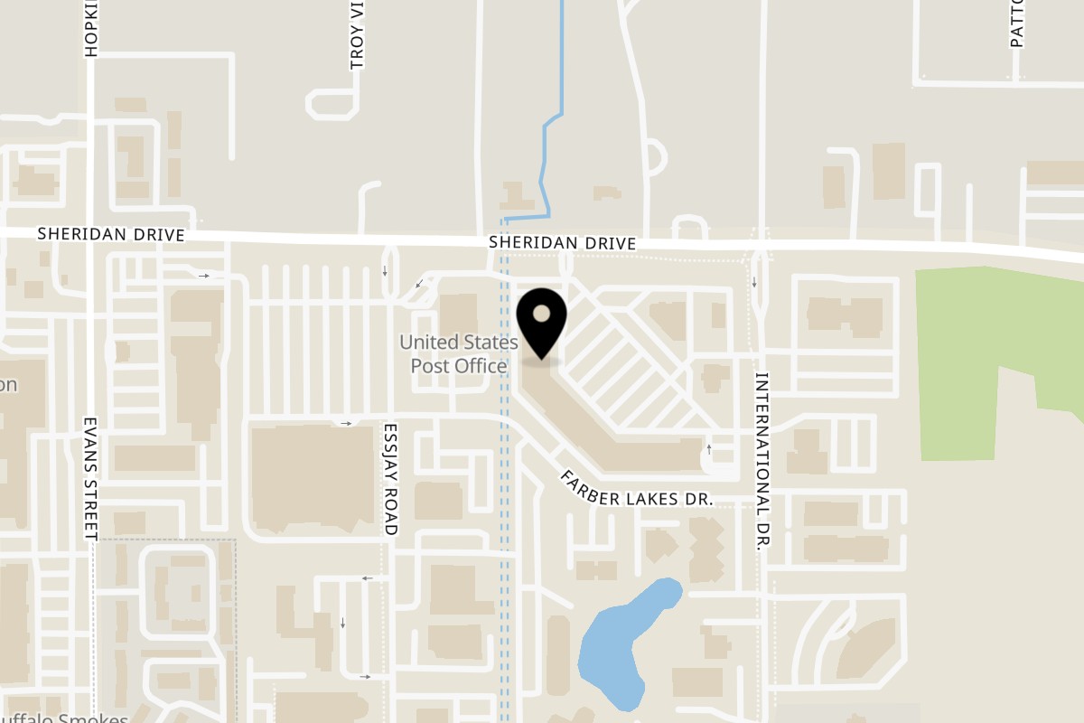 Map showing the location of Inchin's Bamboo Garden Buffalo on 5415 Sheridan Dr in Williamsville